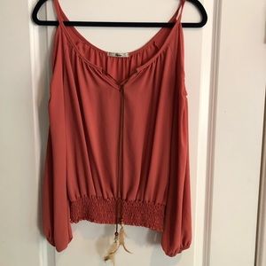 Papaya Peasant Top with Feather Tie Detail